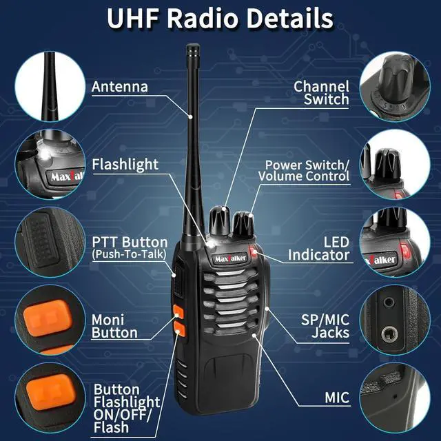 Alt view image 2 of 7 - Talkies Two Way Radio: MaxTalker MT-8S 2 Way Radio Long Range Walkie Talkies with Earpiece, Construction Walkie Talkies Rechargeable for Adults, Walky Talky 10 Pack for Business Education