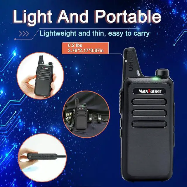 Alt view image 2 of 7 - Walkie Talkies Long Range: MaxTalker MT1 Portable FRS Two-Way Radios, Walkie Talkie Earpiece with Mic, Walkie Talkies for Adults Cruise Ship Hiking Hunting Skiing, Walky Talky 4 Pack