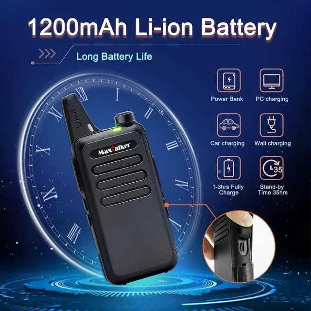 Alt view image 3 of 7 - Walkie Talkies Long Range: MaxTalker MT1 Portable FRS Two-Way Radios, Walkie Talkie Earpiece with Mic, Walkie Talkies for Adults Cruise Ship Hiking Hunting Skiing, Walky Talky 4 Pack