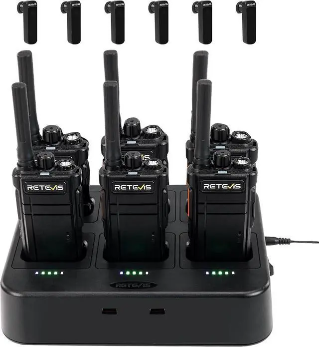Main image of RB37 Bluetooth Walkie Talkies,Two Way Radio with Earpiece, VOX, 2000mAh, USB-C, with 6 Way Multi Unit Charger, Wireless Walkie Talkie for Security Hospital Retail (6 Pack)