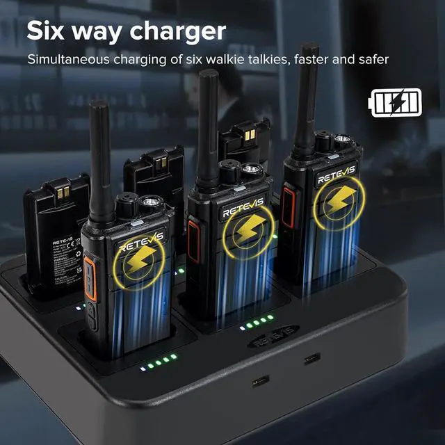 Alt view image 2 of 7 - RB37 Bluetooth Walkie Talkies,Two Way Radio with Earpiece, VOX, 2000mAh, USB-C, with 6 Way Multi Unit Charger, Wireless Walkie Talkie for Security Hospital Retail (6 Pack)