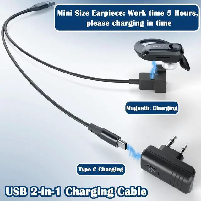 Alt view image 3 of 6 - Wireless Headset with 2 Pin Dongle for K Connector Walkie Talkeis, Hands-Free Wireless Two Way Radio Earpiece with Mic Speaker, for School Business Church Hotels (Radios not Inclued)