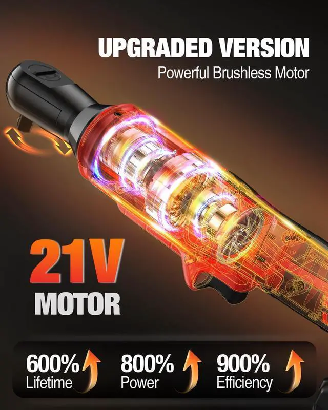 Alt view image 2 of 7 - Electric Ratchet Wrench Set 3/8", Upgraded 60 Ft-lbs 21V Powerful Ratchet Tool Kit, With LED Light Cordless Ratchet,Variable Speed,7 Sockets, 3" Extension Bar, 1/4" Adapter, 2*2000mAh Battery