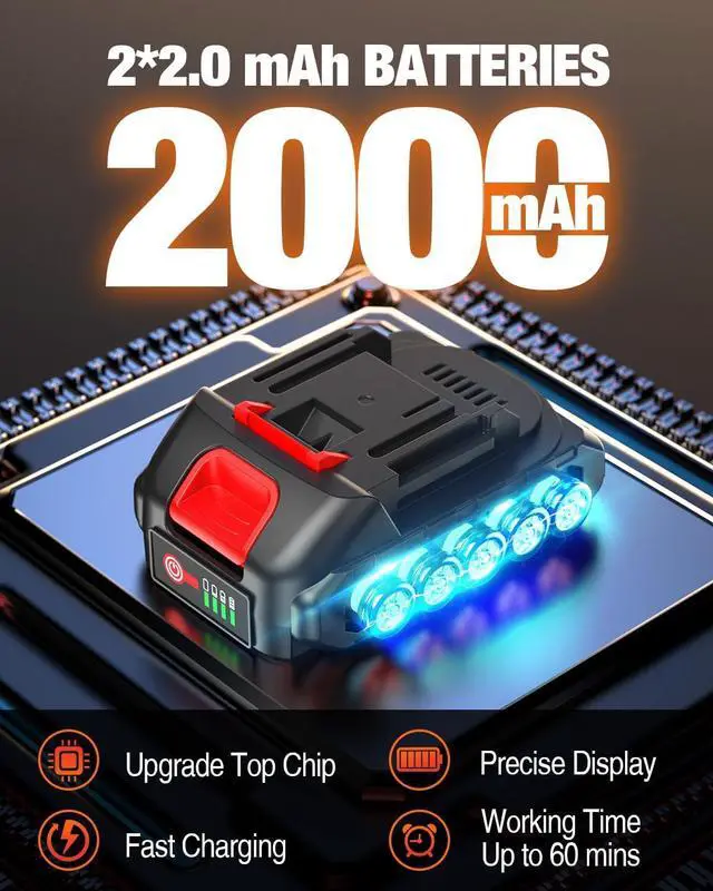 Alt view image 3 of 7 - Electric Ratchet Wrench Set 3/8", Upgraded 60 Ft-lbs 21V Powerful Ratchet Tool Kit, With LED Light Cordless Ratchet,Variable Speed,7 Sockets, 3" Extension Bar, 1/4" Adapter, 2*2000mAh Battery