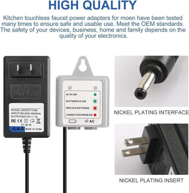 Alt view image 6 of 7 - AC Power Cord Adapter Kit 169031 for Moen MotionSense Kitchen Faucets, Kitchen Faucet Charger Power Replacement Kit