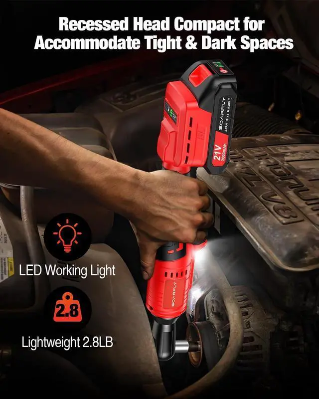 Alt view image 5 of 7 - Electric Ratchet Wrench Set 3/8", Upgraded 60 Ft-lbs 21V Powerful Ratchet Tool Kit, With LED Light Cordless Ratchet,Variable Speed,7 Sockets, 3" Extension Bar, 1/4" Adapter, 2*2000mAh Battery