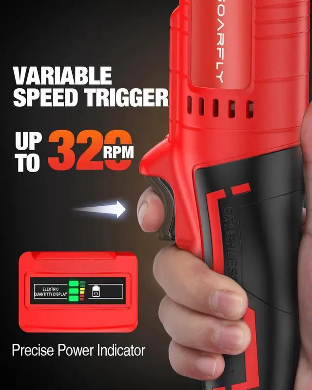 Alt view image 7 of 7 - Electric Ratchet Wrench Set 3/8", Upgraded 60 Ft-lbs 21V Powerful Ratchet Tool Kit, With LED Light Cordless Ratchet,Variable Speed,7 Sockets, 3" Extension Bar, 1/4" Adapter, 2*2000mAh Battery