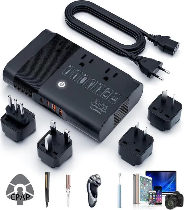 Main image of 500W Max 220V to 110V Voltage Converter US to Europe, 100% Pure Sine Wave Converter for European Travel, Power Converter Adapter Combo for CPAP Hair Straightener Laptop Cell Phone