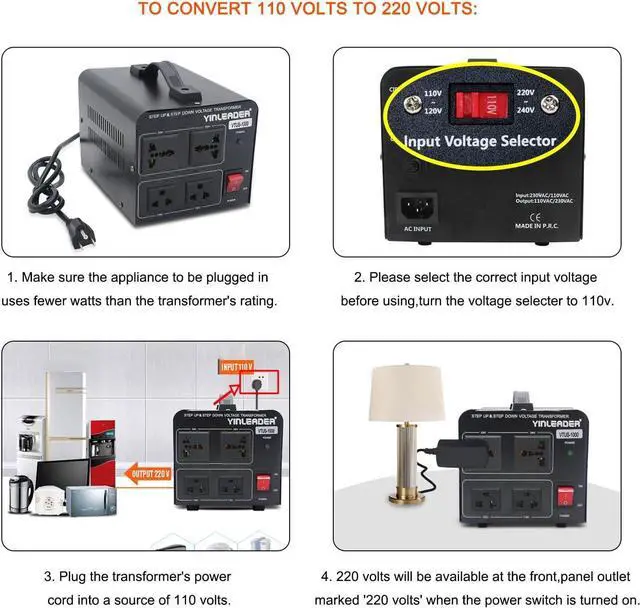 Alt view image 3 of 7 - 1000W Voltage Converter Transformer(110V to 220V OR 220V to 110V) 1000 Watt Step Up/Down Converter 110/120 Volt - 220/240 Volt w/US Power Cord,Circuit Breaker Protection (VTUS-1000)