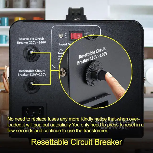 Alt view image 4 of 7 - 1000W Voltage Converter Transformer(110V to 220V OR 220V to 110V) 1000 Watt Step Up/Down Converter 110/120 Volt - 220/240 Volt w/US Power Cord,Circuit Breaker Protection (VTUS-1000)