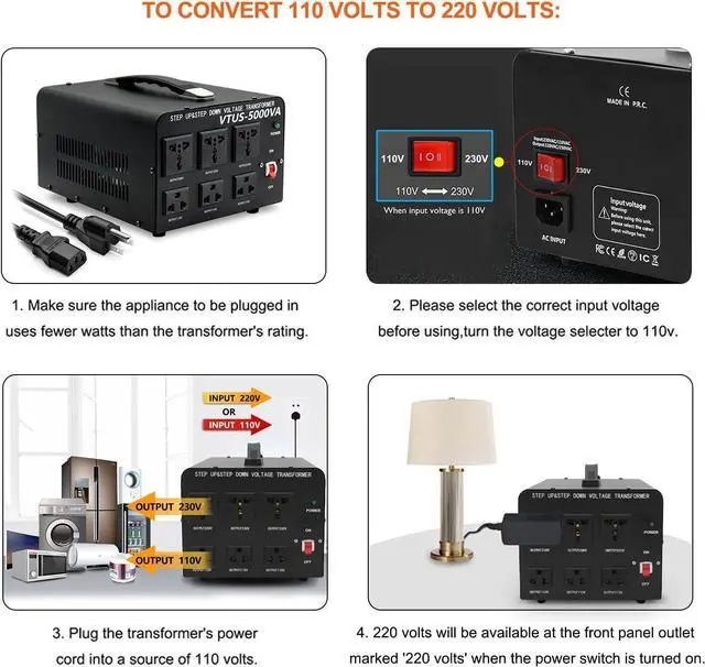 Alt view image 5 of 7 - 5000W Voltage Converter Transformer Step Up 110V-120V to220V-240V or Step Down 220V to 110V AC Power Converter w/US Standard Power Cord,Circuit Breaker Protection