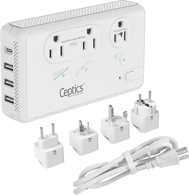 Main image of Voltage Converter for Travel, 220V to 110V Converter w/Type C, E/F, G, I Plugs, 2000W Outlet for Hair Dryers, 4 USB w/ 1 USB-C PD 18W Fast Charge, for Curling Iron, Straightener, Chargers