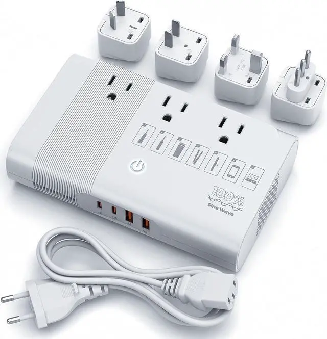 Main image of 220V to 110V Voltage Converter, Max 500W Pure Sine Wave Voltage Converter US to Europe, International Universal Power Adapter Plug Combo for CPAP Hair Straightener Laptop Cell Phone