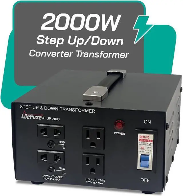 Alt view image 4 of 7 - 2000 Watt Japan Voltage Converter Transformer Step Up/Down - 100v to 120v / 120v to 100v Japanese Power Converter - Fully Grounded Cord CE Certified
