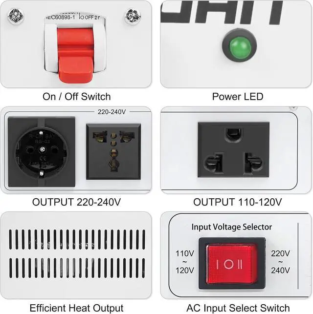 Alt view image 7 of 7 - 3000W Voltage Transformer Power Converter Step Up 110V to 220V, Step Down 220V to 110V, 110/120 Volt - 220/240 Volt