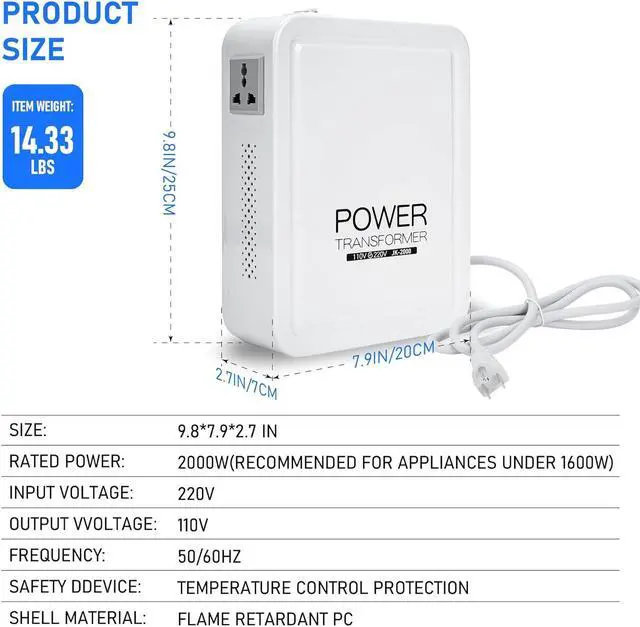 Alt view image 2 of 7 - Updated 2000W Step Up Transformer 110v to 220v High Voltage Step up Voltage Electrical Converter with Overheat Protection for Euro China Korea 220V-240V Appliances