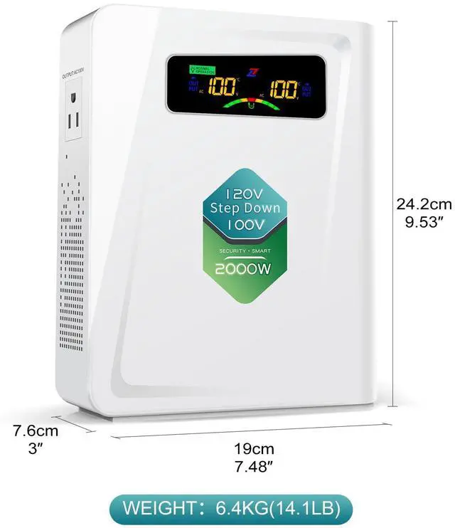 Alt view image 3 of 6 - Step Down Transformer 120v to 100v Voltage Converter 2000W, No Noise, Ten Protection Functions, Using Japan Appliances in US