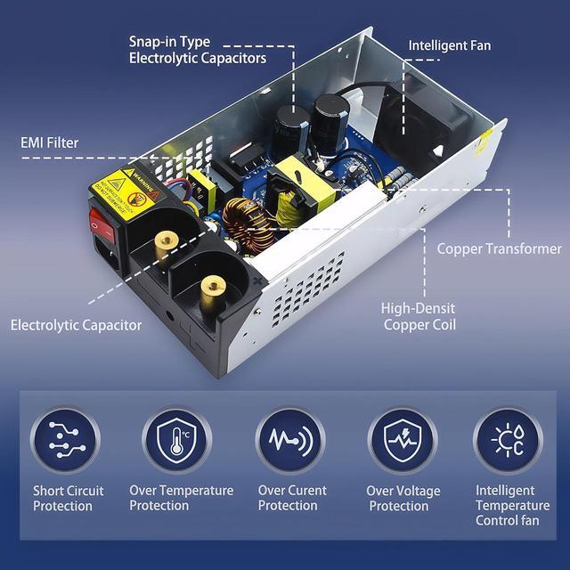 Alt view image 5 of 7 - DIY SMPS 110V 230V AC to DC 12V 125AV 1500W Power Supply Adapter,Converter Power Supply,DC 12V Voltage Transformer for Motor Pump CCTV 3D Printer Air Compressor Led (12V-125A-1500W, 12V)