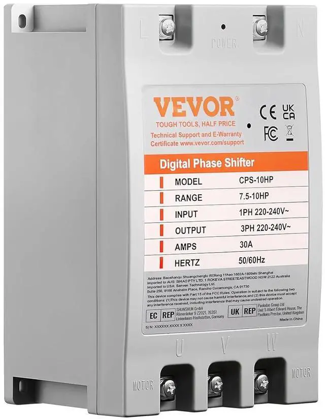 Main image of Single Phase to 3 Phase Converter - 10HP 30A 220V-240V Input/Output Digital Phase Shifter for Residential & Light Commercial Use (One Converter for One Motor Only)