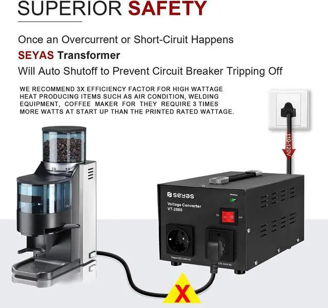 Alt view image 5 of 7 - 2000W Voltage Transformer Converter, Convert from 110-120 to 220-240 Volts Step up Transformer, Transformer Coil Overheat Protection, Short Circuit Protection, Black