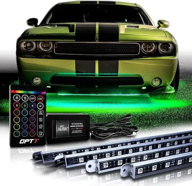 Main image of Aura Aluminum LED Underglow Kit for Car with Remote Control, Exterior Neon Accent Under Glow Lights, Rigid Waterproof Strip Lights, Music Soundsync Mode, Multicolor RGB Light Bars
