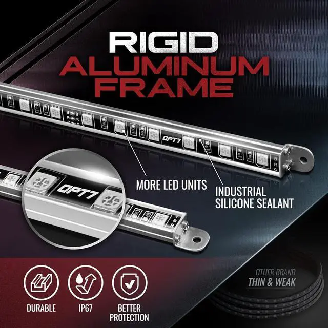 Alt view image 3 of 7 - Aura Aluminum LED Underglow Kit for Car with Remote Control, Exterior Neon Accent Under Glow Lights, Rigid Waterproof Strip Lights, Music Soundsync Mode, Multicolor RGB Light Bars