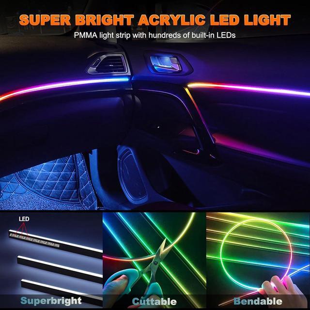 Alt view image 3 of 7 - Interior Car LED Strip Lights, Acrylic LED Lights for Car with Dynamic Dreamcolor Chasing, 10 in 1 Car Ambient Lighting Kits, 176 inches 612 LEDs Music Sync Wireless APP and RF Remote Control