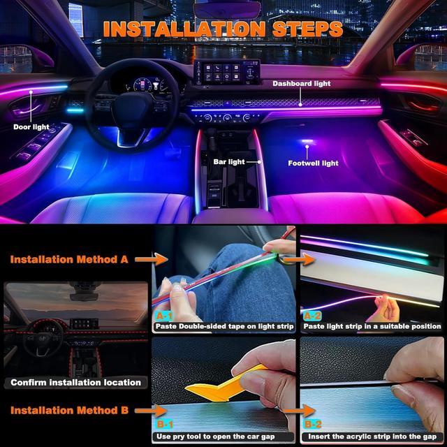 Alt view image 4 of 7 - Interior Car LED Strip Lights, Acrylic LED Lights for Car with Dynamic Dreamcolor Chasing, 10 in 1 Car Ambient Lighting Kits, 176 inches 612 LEDs Music Sync Wireless APP and RF Remote Control