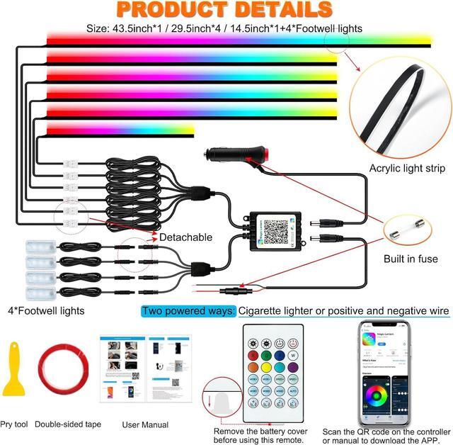 Alt view image 6 of 7 - Interior Car LED Strip Lights, Acrylic LED Lights for Car with Dynamic Dreamcolor Chasing, 10 in 1 Car Ambient Lighting Kits, 176 inches 612 LEDs Music Sync Wireless APP and RF Remote Control