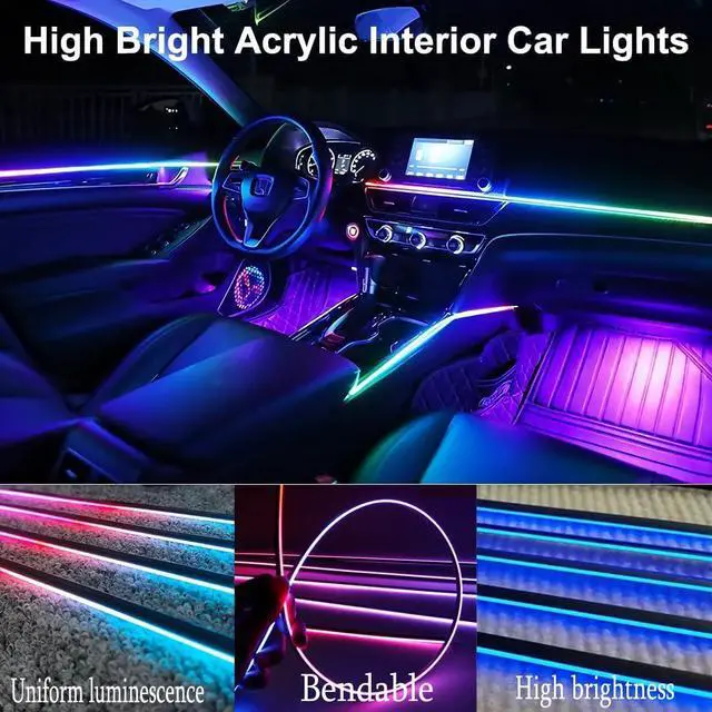 Alt view image 2 of 7 - Acrylic Interior Car LED Lights with Remote and Wireless APP 10 in 1,Ambient Lighting Kits Fiber Optic Strip LEDs,16 Million Colors Music&DIY Function