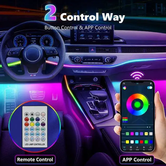 Alt view image 4 of 7 - Acrylic Interior Car LED Lights with Remote and Wireless APP 10 in 1,Ambient Lighting Kits Fiber Optic Strip LEDs,16 Million Colors Music&DIY Function