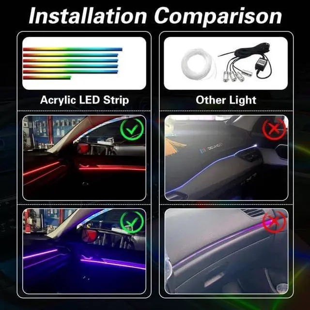 Alt view image 3 of 7 - Acrylic Interior Car LED Lights with Remote and Wireless APP 10 in 1,Ambient Lighting Kits Fiber Optic Strip LEDs,16 Million Colors Music&DIY Function