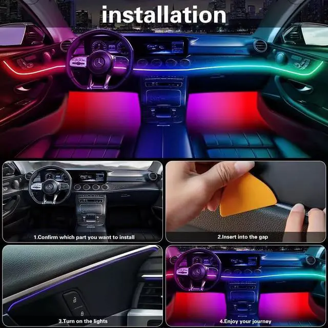 Alt view image 7 of 7 - Acrylic Interior Car LED Lights with Remote and Wireless APP 10 in 1,Ambient Lighting Kits Fiber Optic Strip LEDs,16 Million Colors Music&DIY Function