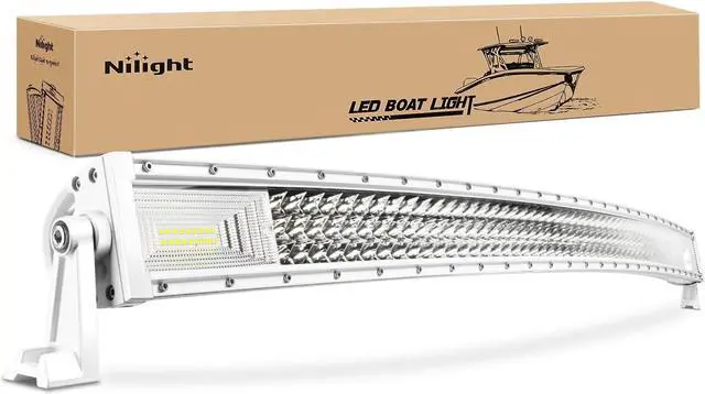 Main image of Marine LED Light Bar Navigation Lights 52 Inch Curved White Spot Flood Combo Ponton Boat Deck Dock Lights for Night Fishing T-top Stern Yacht Sailboat Trucks Tractors