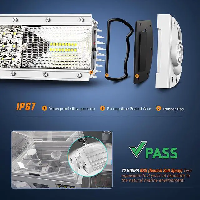 Alt view image 5 of 7 - Marine LED Light Bar Navigation Lights 52 Inch Curved White Spot Flood Combo Ponton Boat Deck Dock Lights for Night Fishing T-top Stern Yacht Sailboat Trucks Tractors