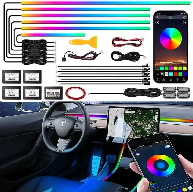 Main image of Acrylic Interior Car LED Strip Light,RGB 18 in 1 Ambient Lighting Car with Wireless APP,175 Inches 600 LED Music Sync Car Led Lights Kits,16 Million Car Interior Lights