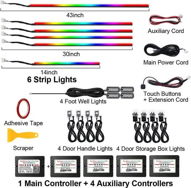 Alt view image 7 of 7 - Acrylic Interior Car LED Strip Light,RGB 18 in 1 Ambient Lighting Car with Wireless APP,175 Inches 600 LED Music Sync Car Led Lights Kits,16 Million Car Interior Lights