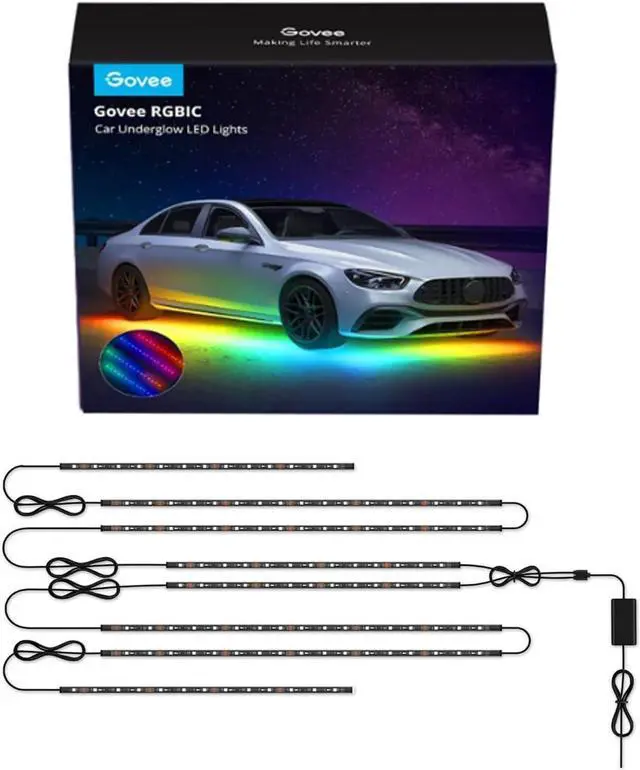 Main image of Car Underglow Lights, 8 pcs RGBIC Under Car Lights with 16 Million Colors and 45 Scene Modes, Exterior Car Lights with App Control, 3 Music Modes LED Lights for Cars, SUVs, Trucks, DC 12-24V