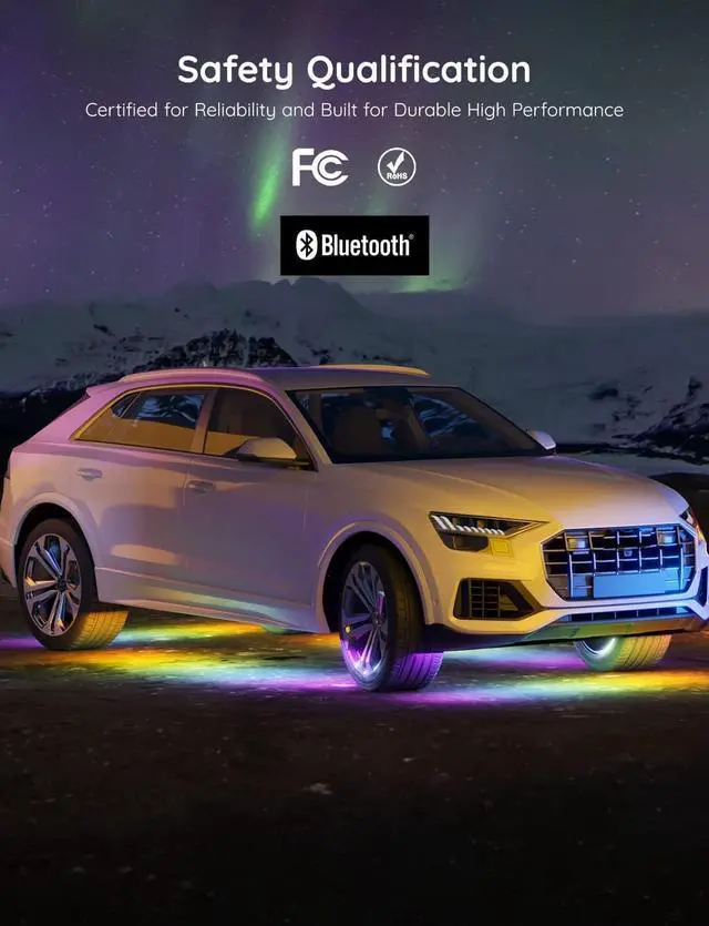 Alt view image 3 of 7 - Car Underglow Lights, 8 pcs RGBIC Under Car Lights with 16 Million Colors and 45 Scene Modes, Exterior Car Lights with App Control, 3 Music Modes LED Lights for Cars, SUVs, Trucks, DC 12-24V