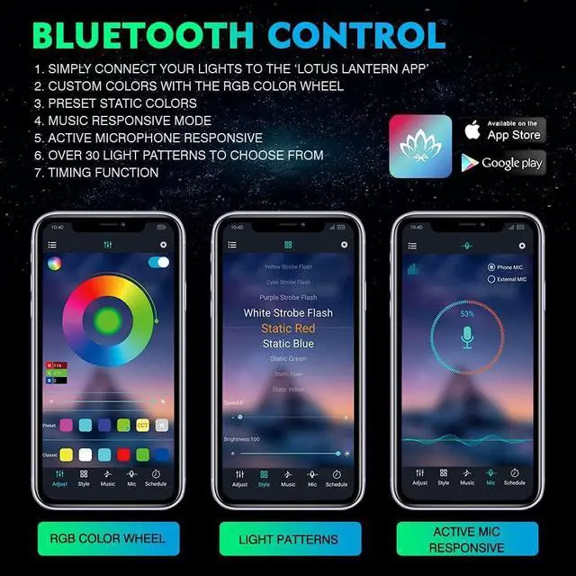 Alt view image 5 of 7 - RGB Bluetooth Rock Lights Kit, Multicolor Neon Lighting Cars Underglow Footwell Wheel Well Light Pods, w/RF Remote Controller for Off-Road, Trucks, UTV, ATV, SUV, RZR, Motorcycles, Boat 8 PCS