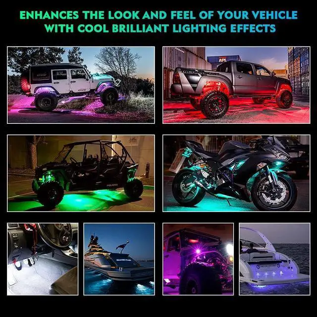 Alt view image 6 of 7 - RGB Bluetooth Rock Lights Kit, Multicolor Neon Lighting Cars Underglow Footwell Wheel Well Light Pods, w/RF Remote Controller for Off-Road, Trucks, UTV, ATV, SUV, RZR, Motorcycles, Boat 8 PCS