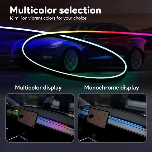 Alt view image 3 of 6 - Car Acrylic Interior LED Strip Lights with USB, Ambient Lighting for Cars SUV Truck, Dynamic Chasing Sync to Music