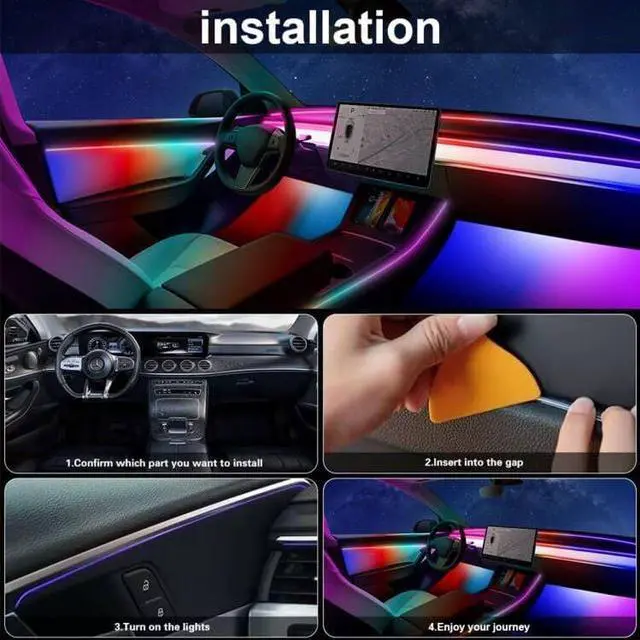 Alt view image 5 of 6 - Car Acrylic Interior LED Strip Lights with USB, Ambient Lighting for Cars SUV Truck, Dynamic Chasing Sync to Music