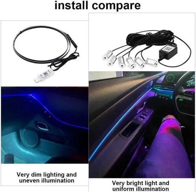 Alt view image 6 of 6 - Car Acrylic Interior LED Strip Lights with USB, Ambient Lighting for Cars SUV Truck, Dynamic Chasing Sync to Music