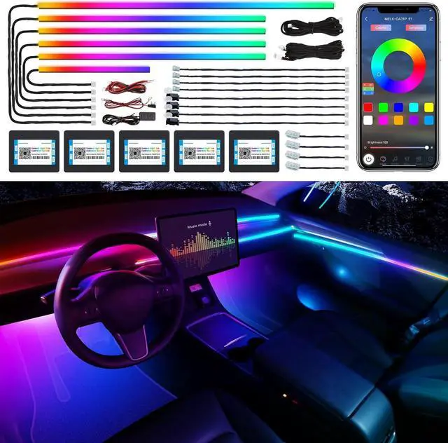 Main image of Acrylic Interior Car LED Strip Light with Wireless APP, RGB 18 in 1 with 175 inches 600 LEDs Fiber Optic Car Ambient Lighting Kits, Dual Zone Sound Active Function LED Strip for Car