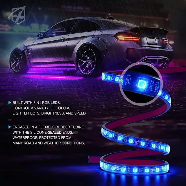 Alt view image 2 of 7 - 8Pcs Car RGB LED Strip Lights, Exterior Underglow & Interior Bluetooth Lights Kit, APP Control & Wireless Remote, Music Sync, Underbody Inside Neon Ambient Lighting Strips for Cars SUV Truck