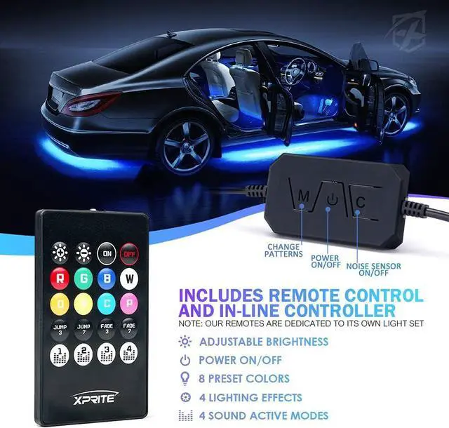 Alt view image 4 of 7 - 8Pcs Car RGB LED Strip Lights, Exterior Underglow & Interior Bluetooth Lights Kit, APP Control & Wireless Remote, Music Sync, Underbody Inside Neon Ambient Lighting Strips for Cars SUV Truck