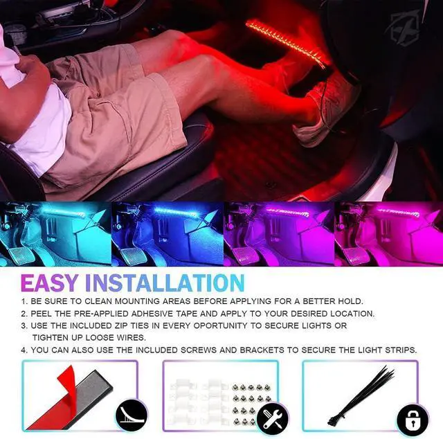 Alt view image 5 of 7 - 8Pcs Car RGB LED Strip Lights, Exterior Underglow & Interior Bluetooth Lights Kit, APP Control & Wireless Remote, Music Sync, Underbody Inside Neon Ambient Lighting Strips for Cars SUV Truck