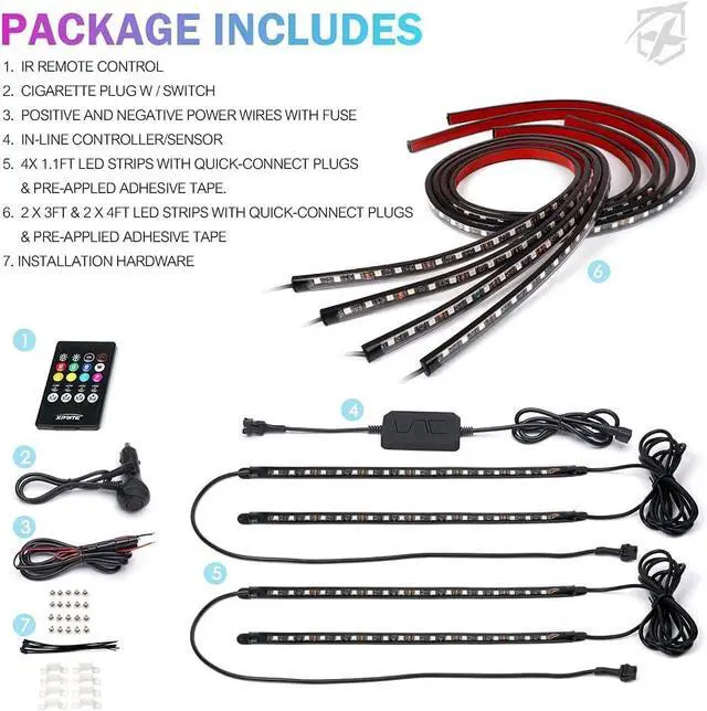 Alt view image 7 of 7 - 8Pcs Car RGB LED Strip Lights, Exterior Underglow & Interior Bluetooth Lights Kit, APP Control & Wireless Remote, Music Sync, Underbody Inside Neon Ambient Lighting Strips for Cars SUV Truck