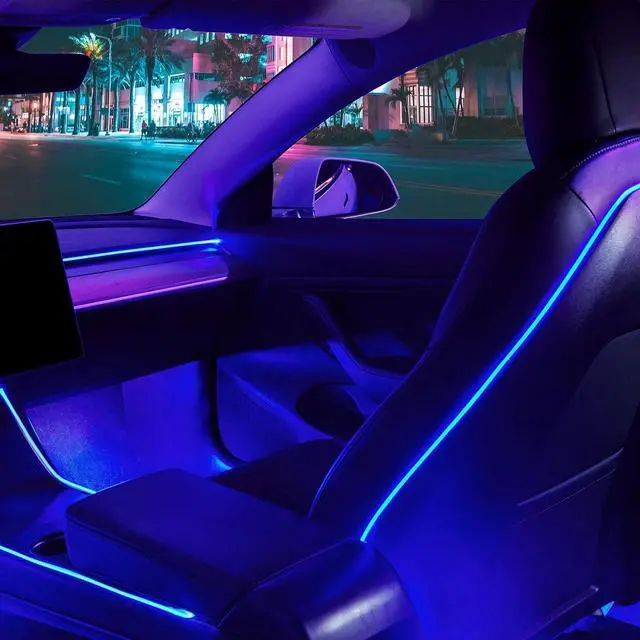 Main image of 2016-2020 Tesla Model 3 Y Interior Car Neon Lights (Center Console+Dashboard+Seat Back+4 Foot Lights) with Matching Armrest Organizer, Tesla Ambient Lighting, APP-Controlled LED Strip Lights